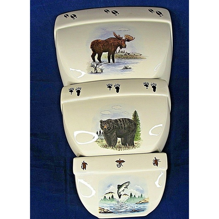 Wildlife Square Nesting Bowls Fish Bear Moose Motif Lot of 3 Animals Debco