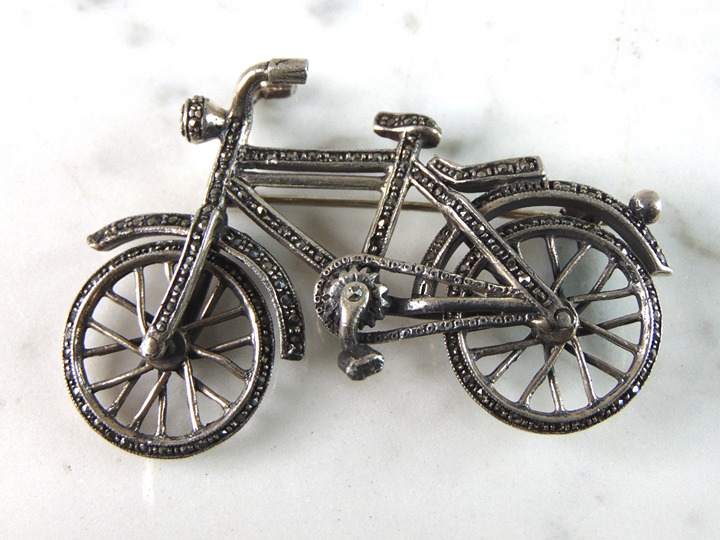 Womens Sterling Silver Bicycle Brooch 15.1g E6310