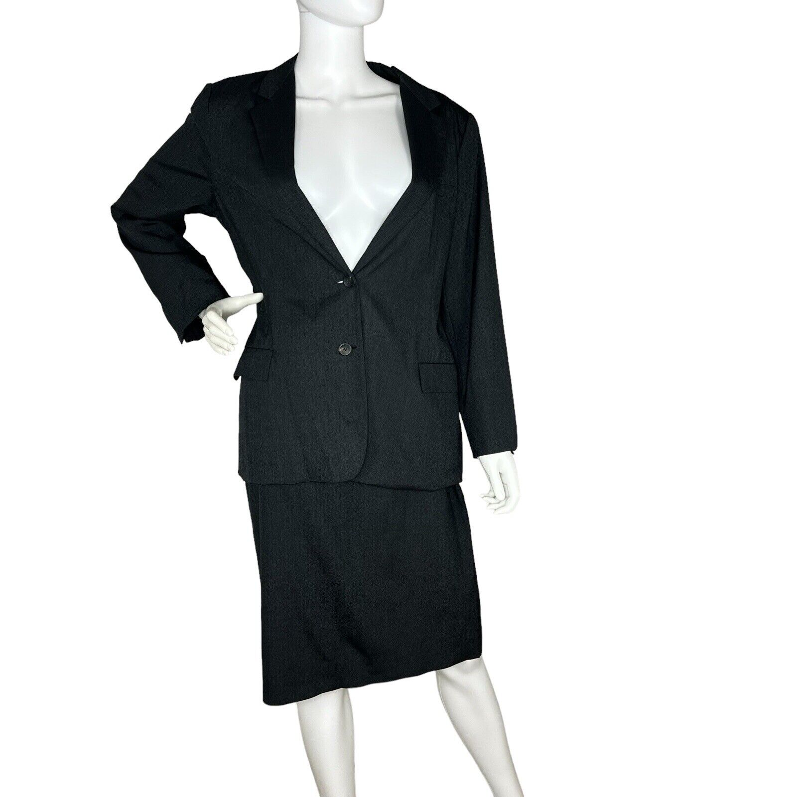 Jil Sander Sz 42 US S Skirt Suit Blazer Set Wool Silk Gray Lightweight Stretch