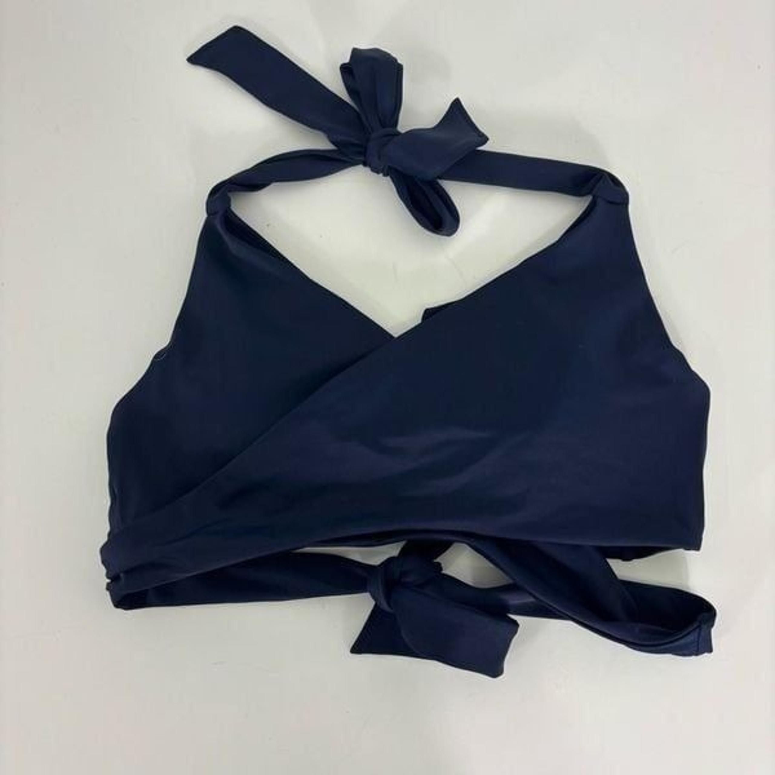 Athleta Navy Blue Wrap Over Front Tie Back Swimsuit Top