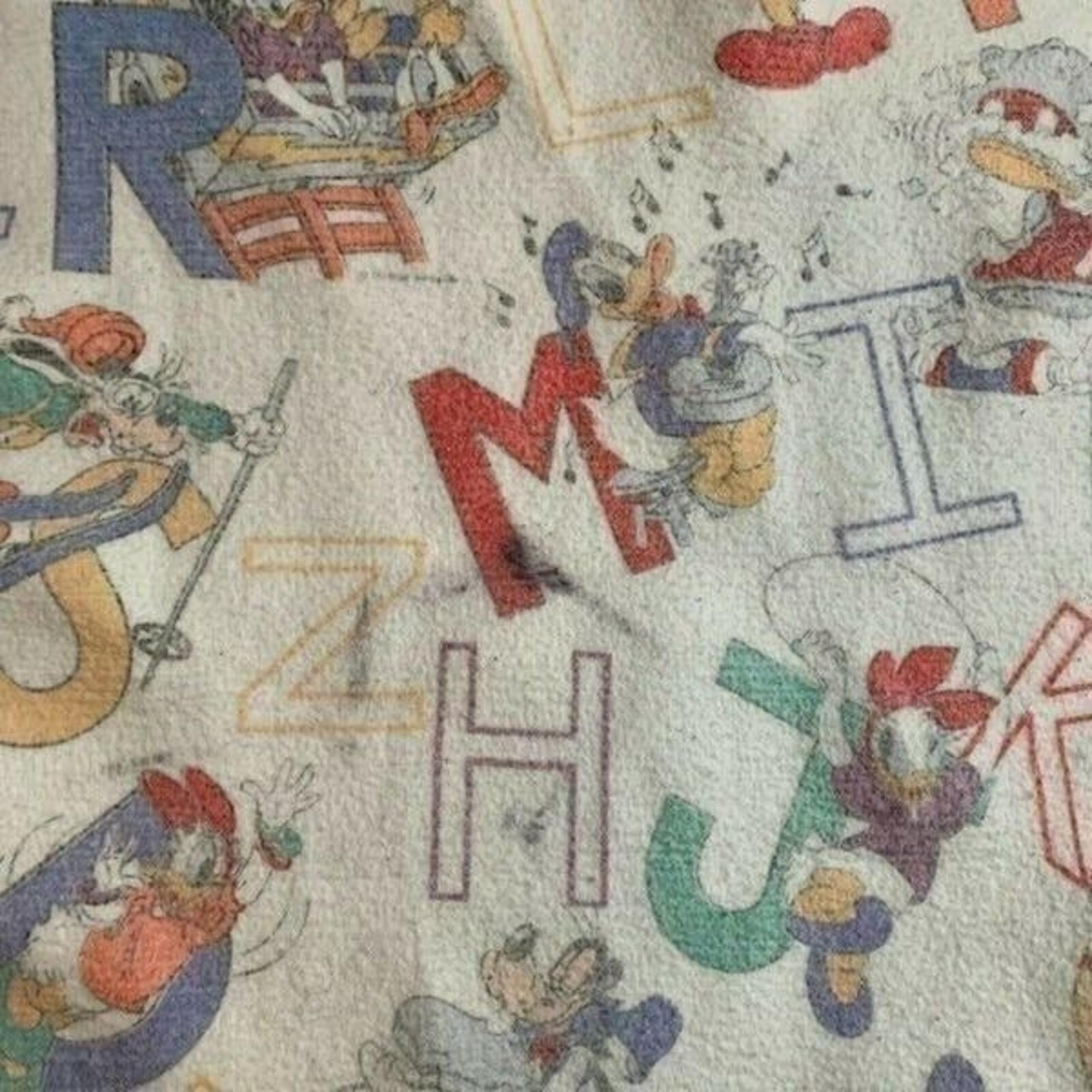 Vintage 80s Disney Alphabet Blanket 80 x 58 White Twin Throw Goofy Mickey Donald