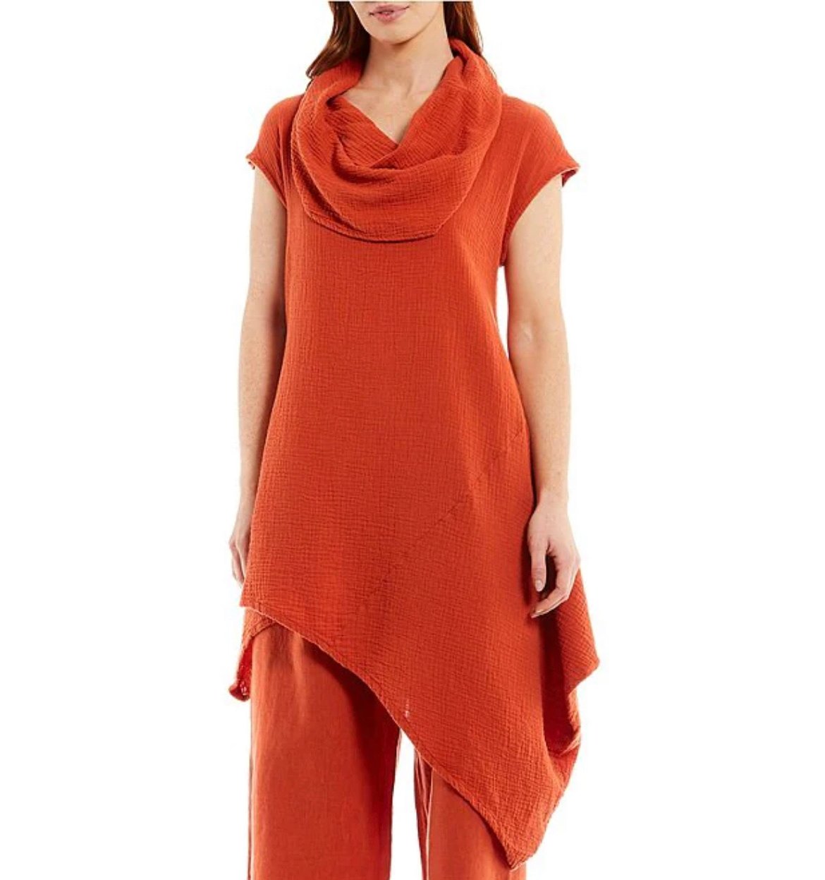 Bryn Walker Cowl Neck Asymmetrical Hem Orange Cotton Size Medium Tunic. Pre-love