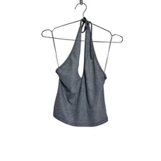 Lioness Shirt Womens XS Gray Heathered Halter Top Tank Plunge V Neck Heathered