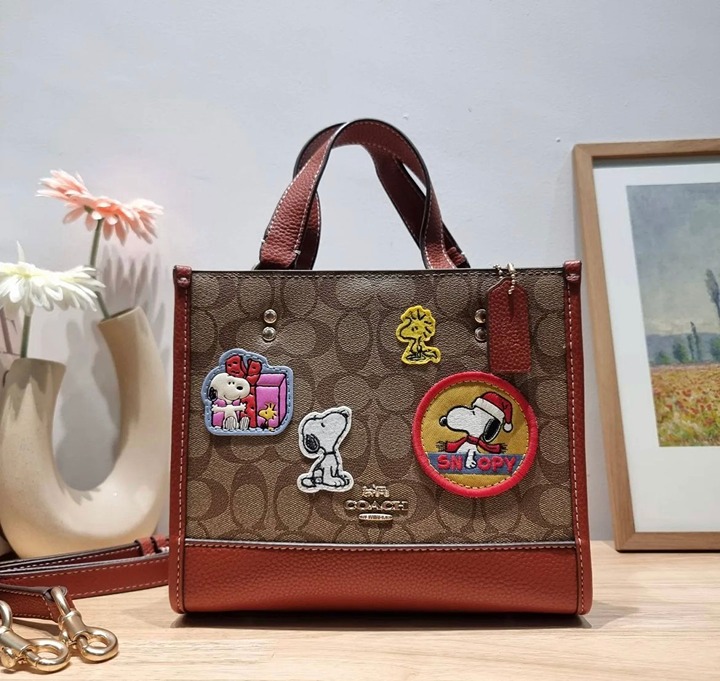 Coach X Peanuts Dempsey Tote 22 In Signature Canvas With Patches CE851