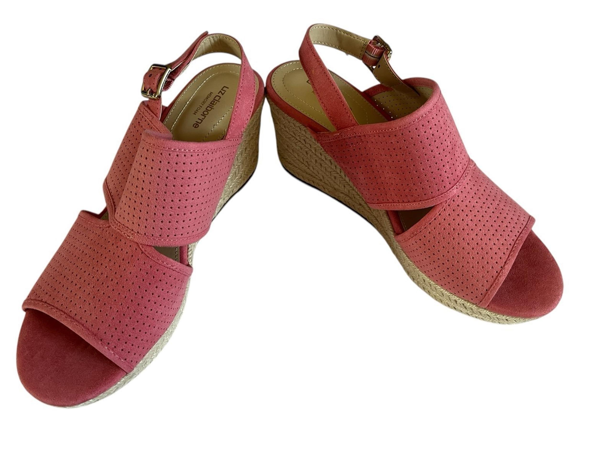 New Liz Claiborne Pink Coral Wedge Sandals with Textured Straps