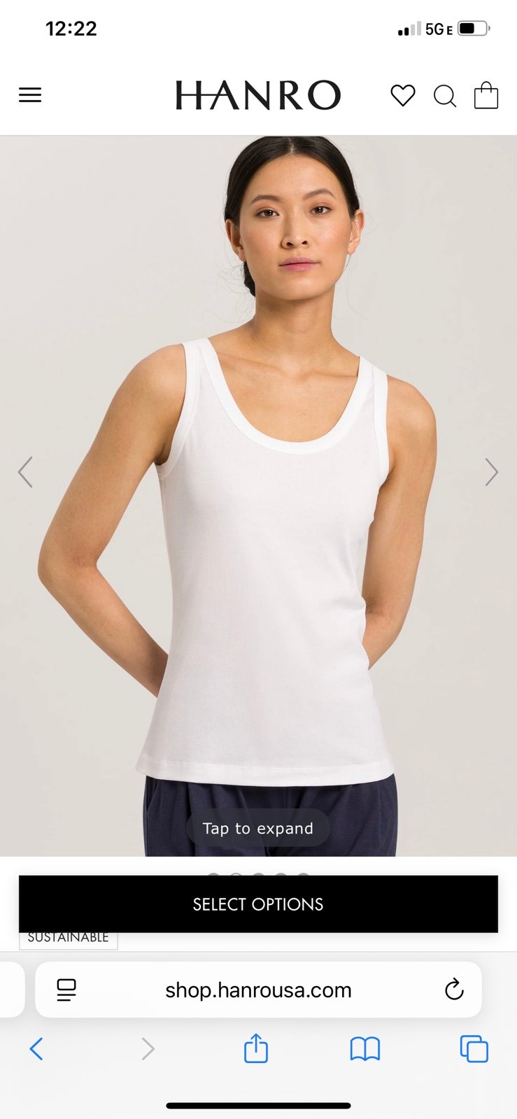 Hanro of Switzerland ribbed cotton pajama tank top medium white