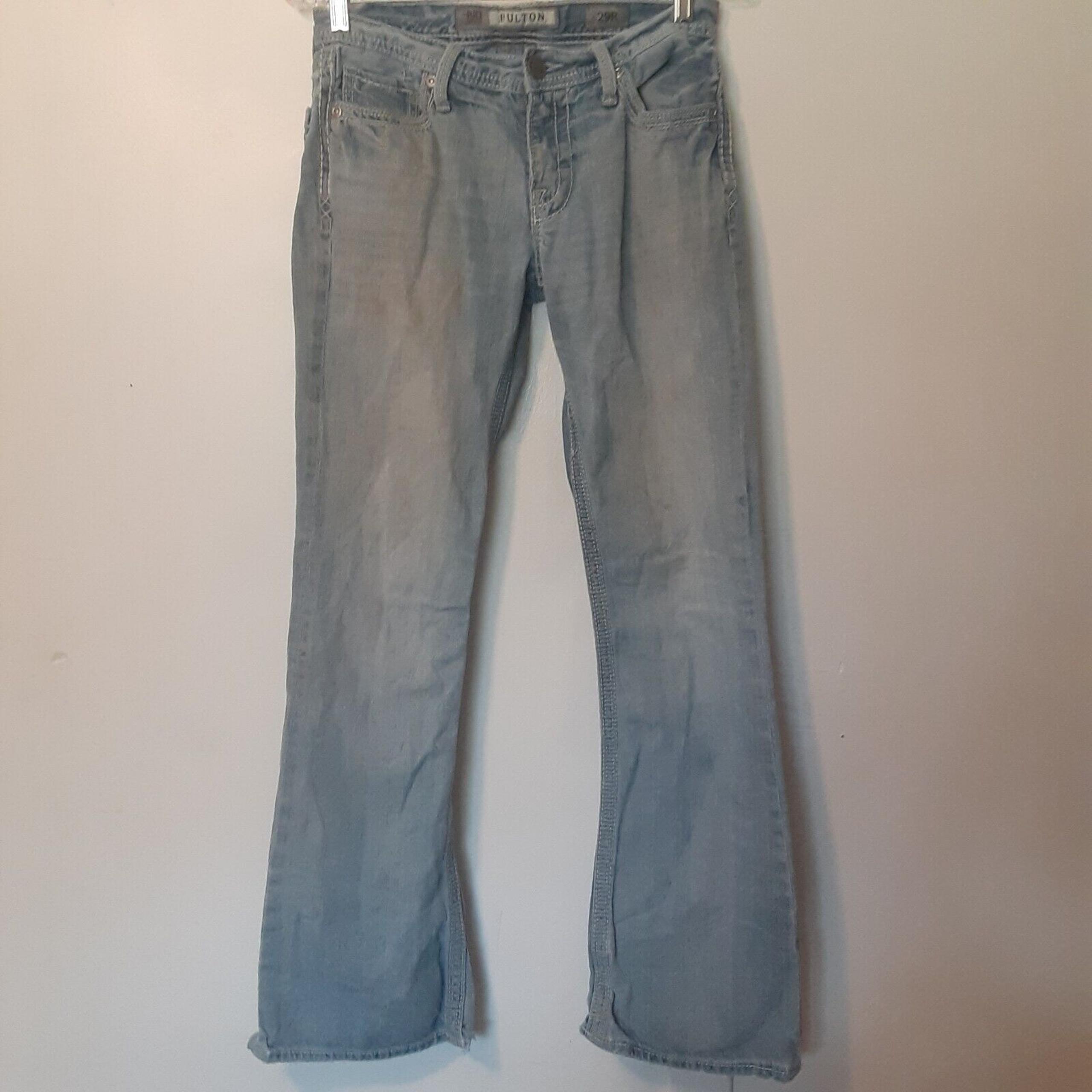 BKE Fulton Jeans Men's 29R Bootcut Low Rise Medium Wash Blue Stretch Distressed