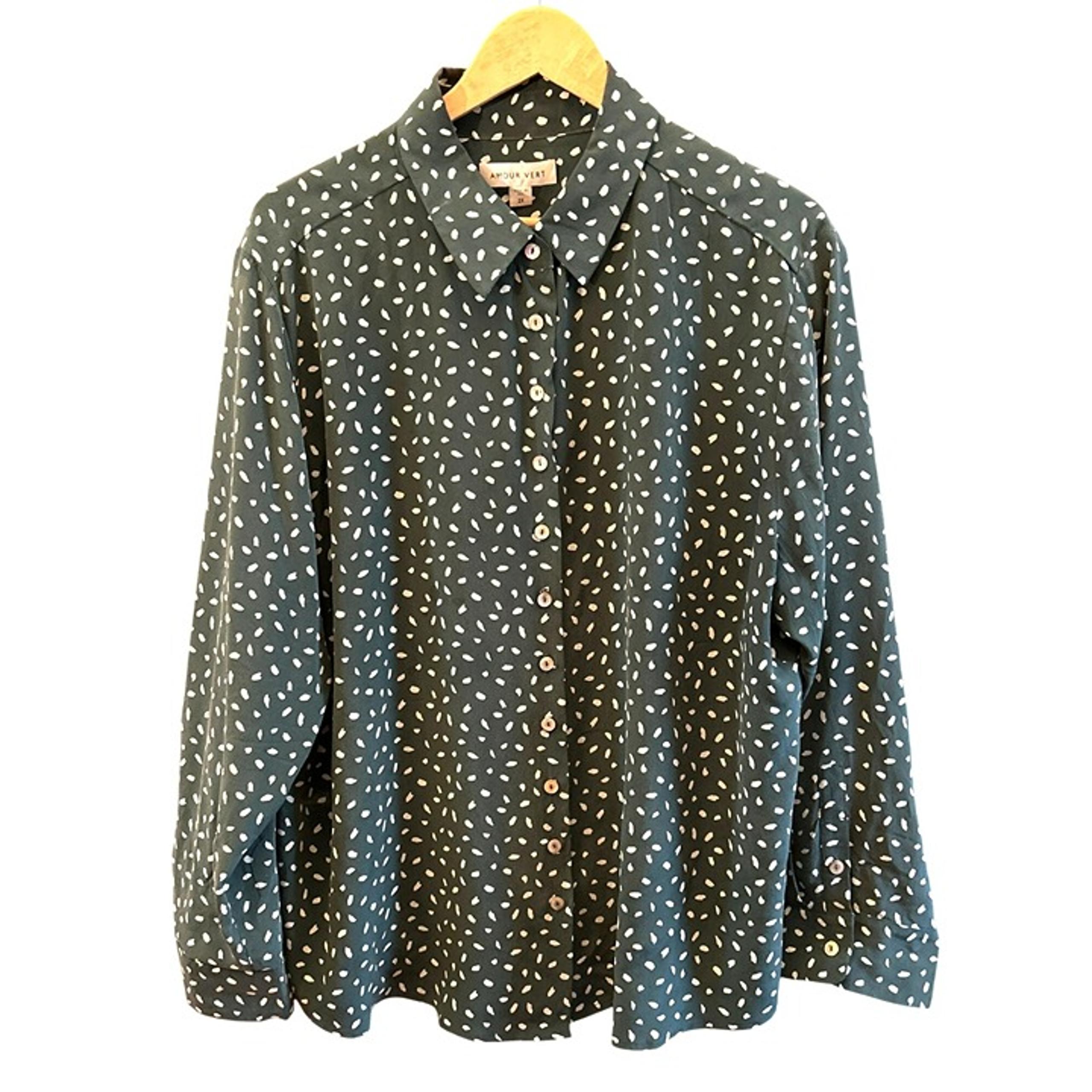 Amour Vert Plus Size Women's Green Silk Button Up Blouse Size 2X Classic Relaxed