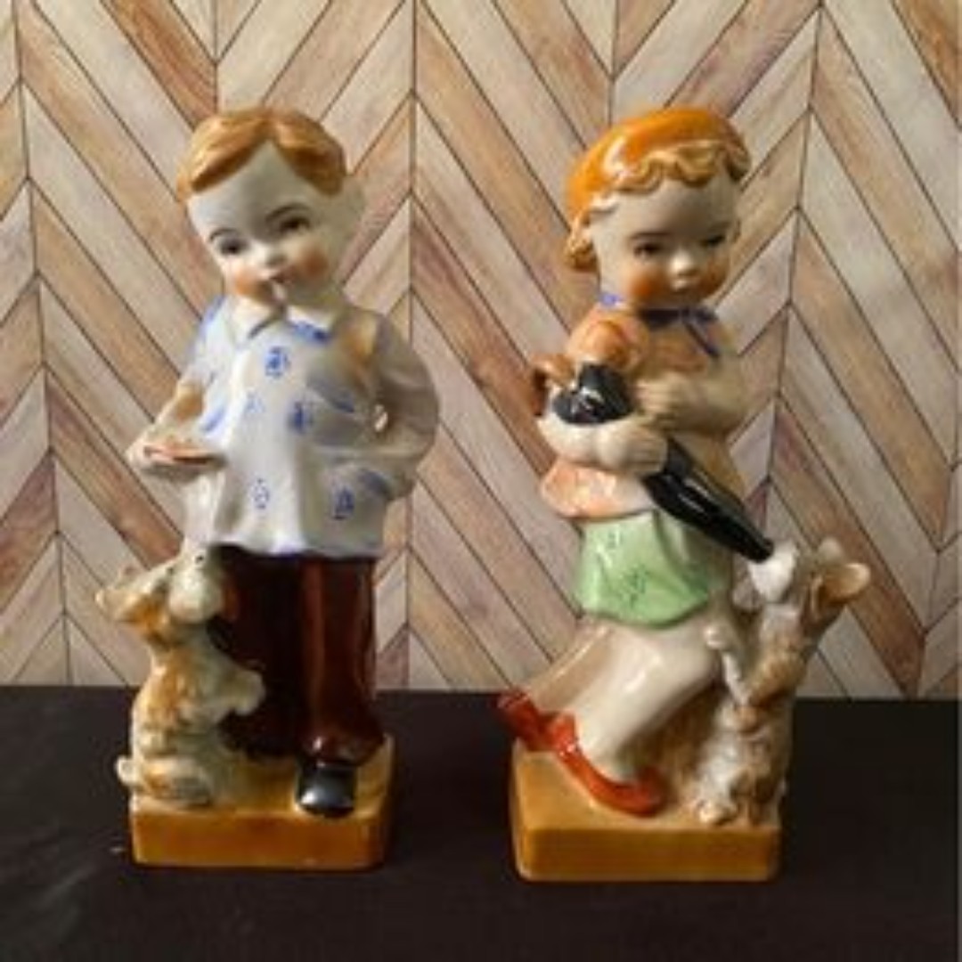 Japanese Hand painted Playful Boy and Girl Figurines [Item 396]