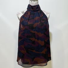 New Joie Women's Medium Erola B Silk Halter Top Red Camo Blouse Midnight Flowy