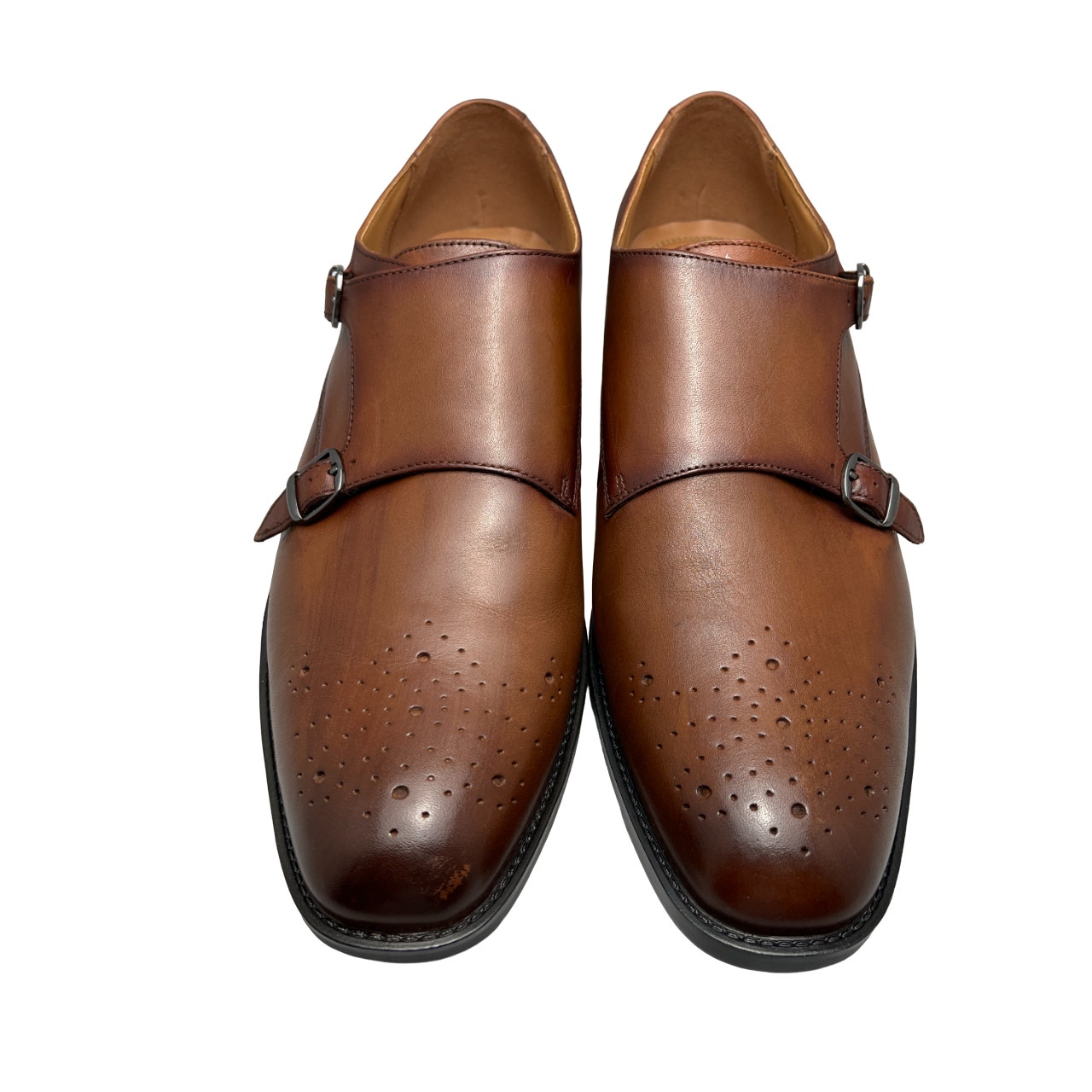Alfani Sheridan Tan Leather Upper Medallion Toe Monk Strap Dress Shoes Mens 13M