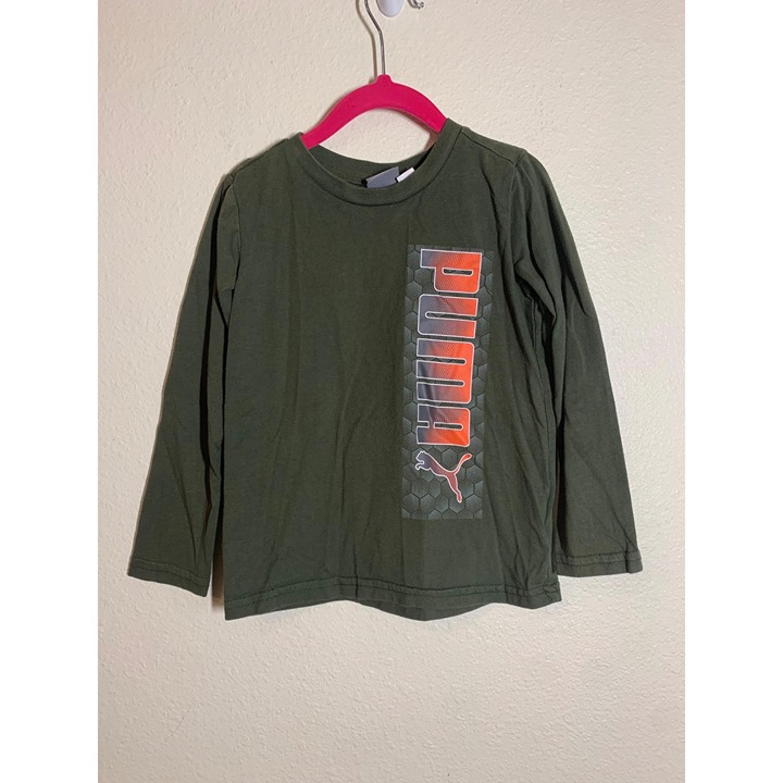 Graphic Tee Long Sleeve T-Shirt Casual Green Orange Boys Size 4 - PUMA