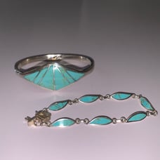 Pair of Sterling Silver Turquoise Bracelets