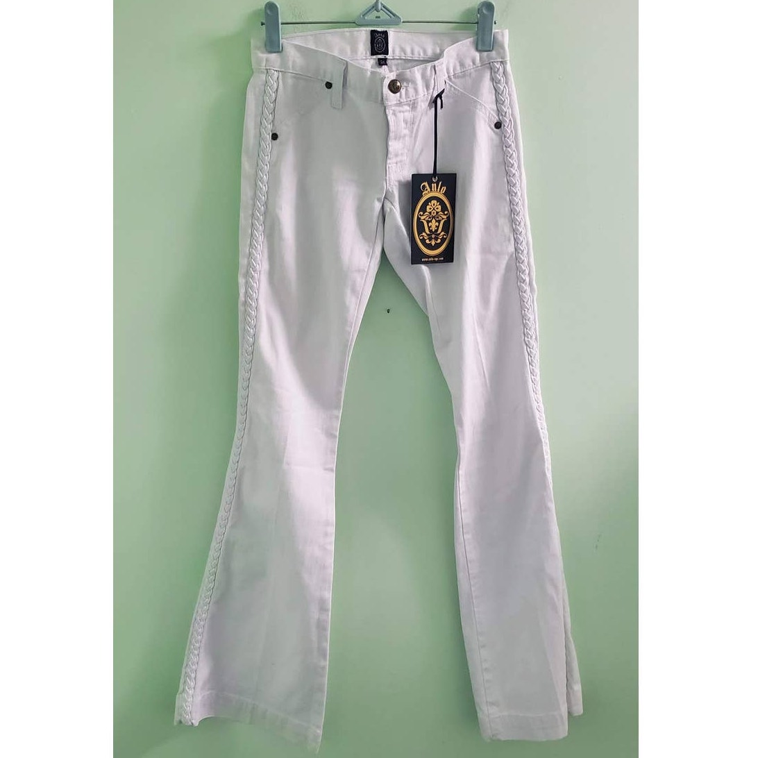Anlo Stylish White Flare Leg Jeans with Braided Sides 24 TALL ~ DISCONTINUED
