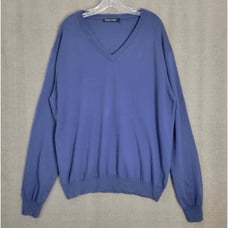 WOOLOVERS Men's Size XL Blue Knit Cotton Cashmere Blend V-Neck Pullover Sweater
