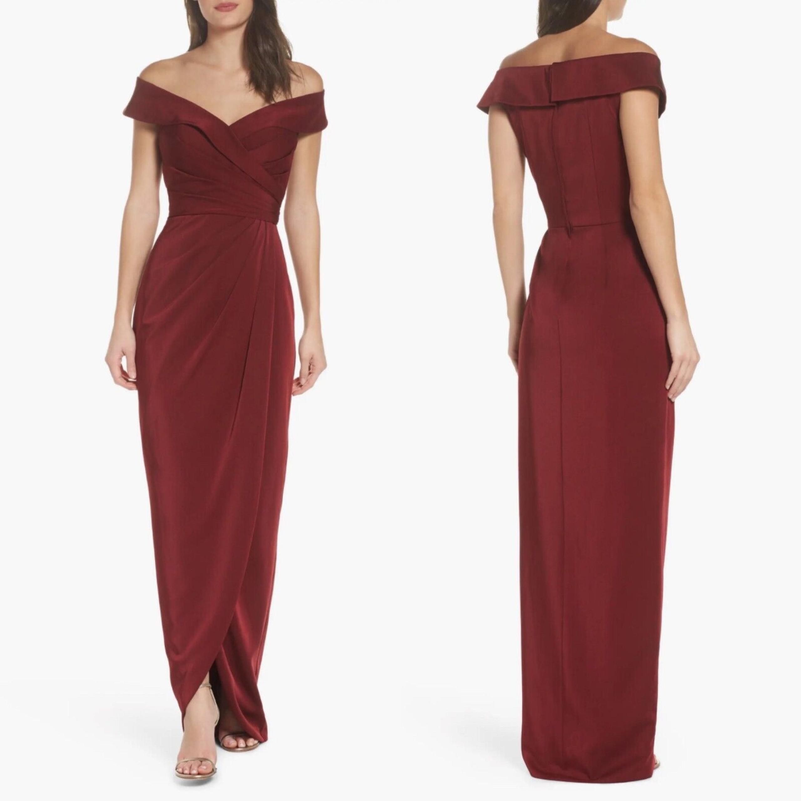 La Femme Women 8 Dress Burgundy Red 25206 Jersey Mother Of Bride Off Shoulder