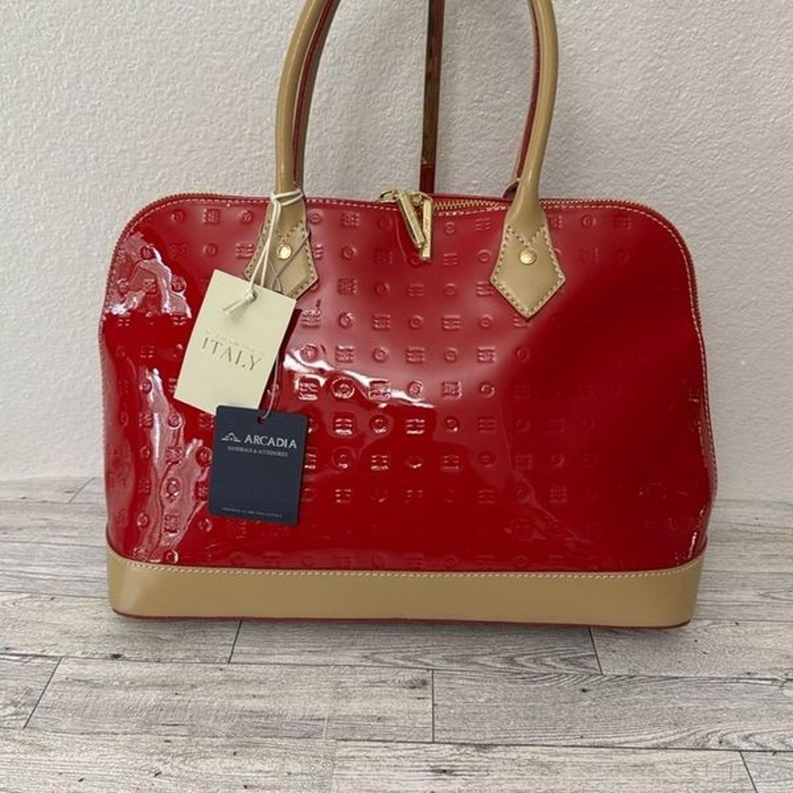 Arcadia Red & Tan Patent Leather Satchel NWT