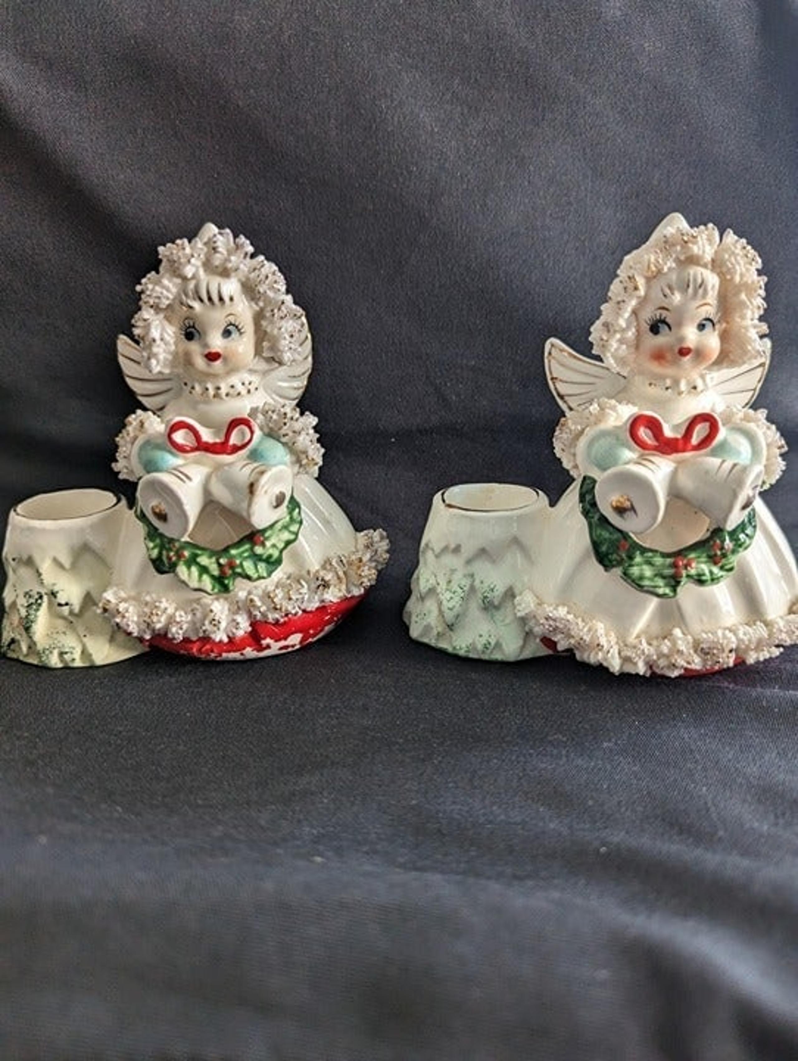 Vintage Commodore Spaghetti Trim Angel Candleholders - Set of 2