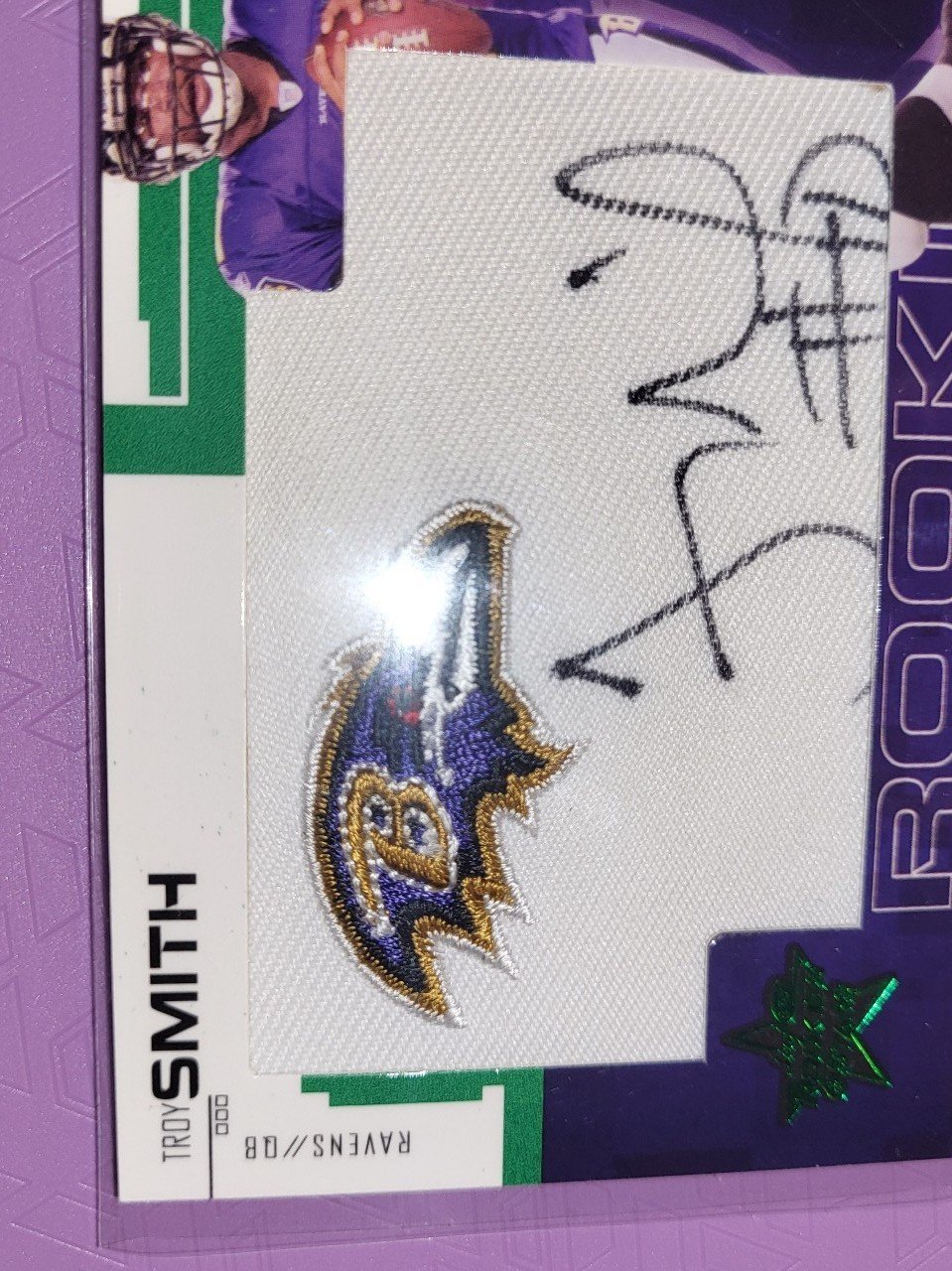 Troy Smith 2007 Leaf Rookie Stars Emerald 5/5 Logo Patch Autograph Ohio State