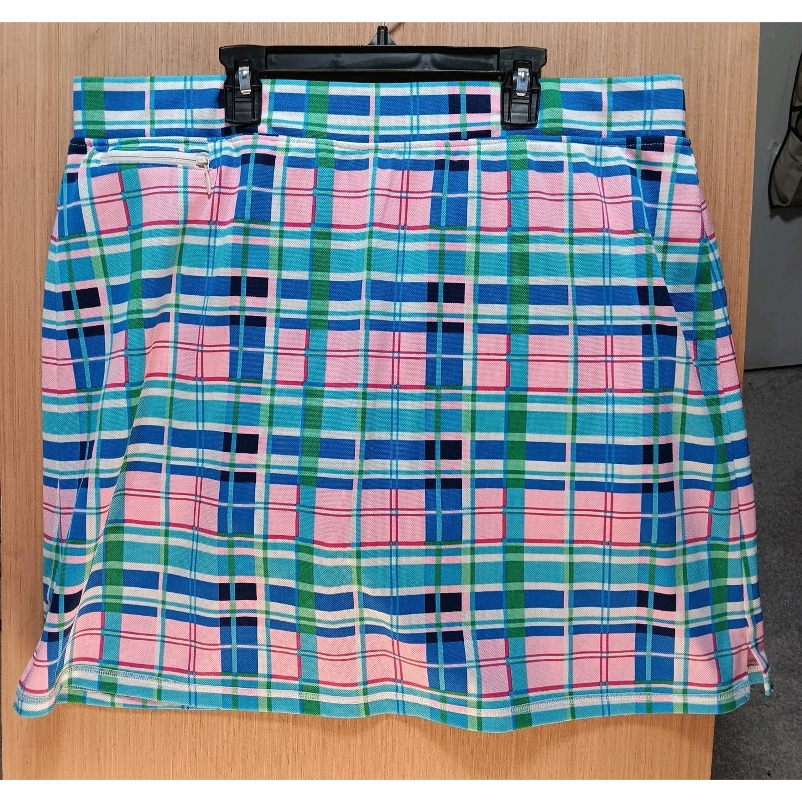 T By Talbots Sz XL Ladies Pink Blue Plaid Golf/Tennis Skorts Rear Pockets