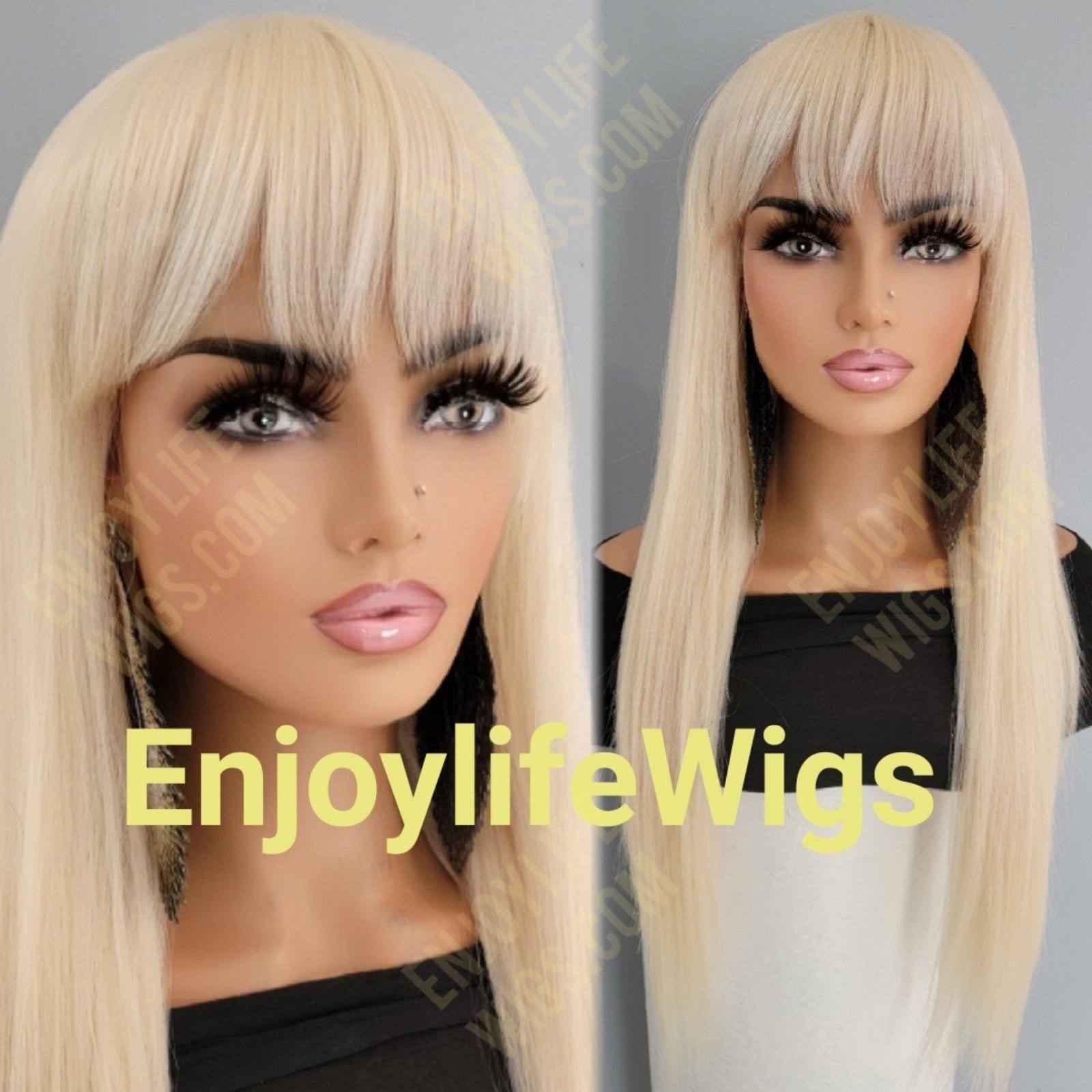 human hair blonde bang wig