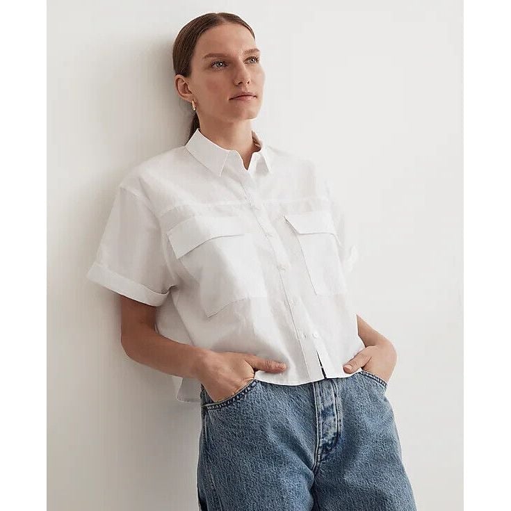 Madewell Womens Utility Button-Up Shirt Eyelet White Size Large
