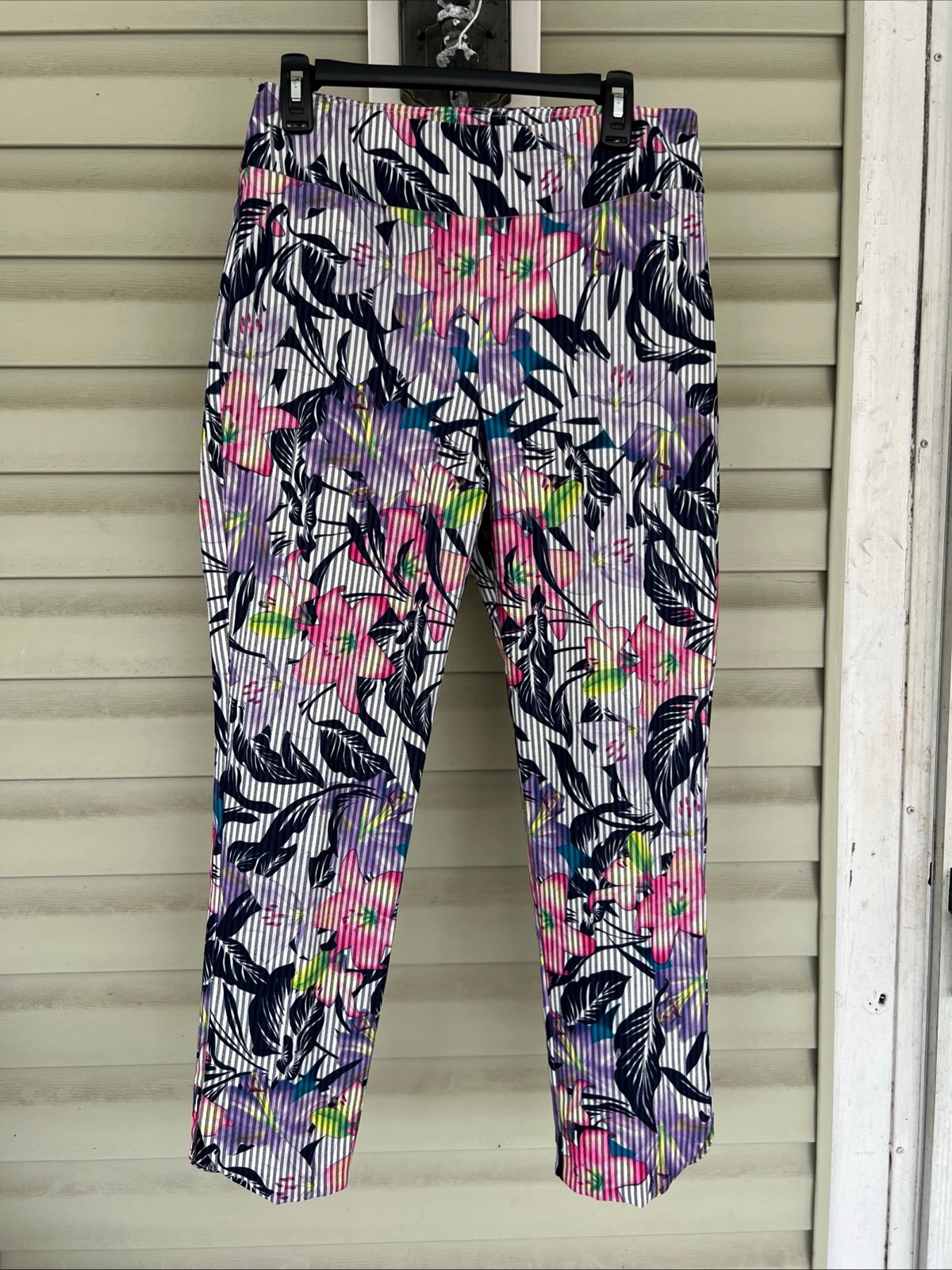 JOSEPH RIBKOFF Vibrant Floral Stretch Pull On Ankle Pants Size 12 MSRP 150