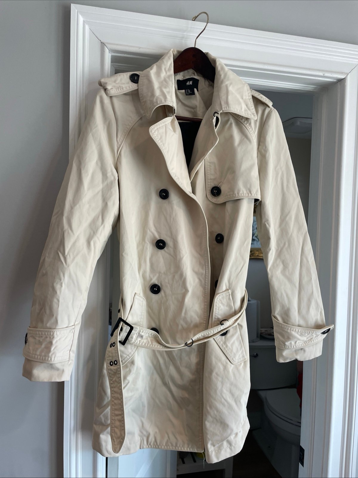 H&M Trench Coat Double Breasted Off White Size 38R