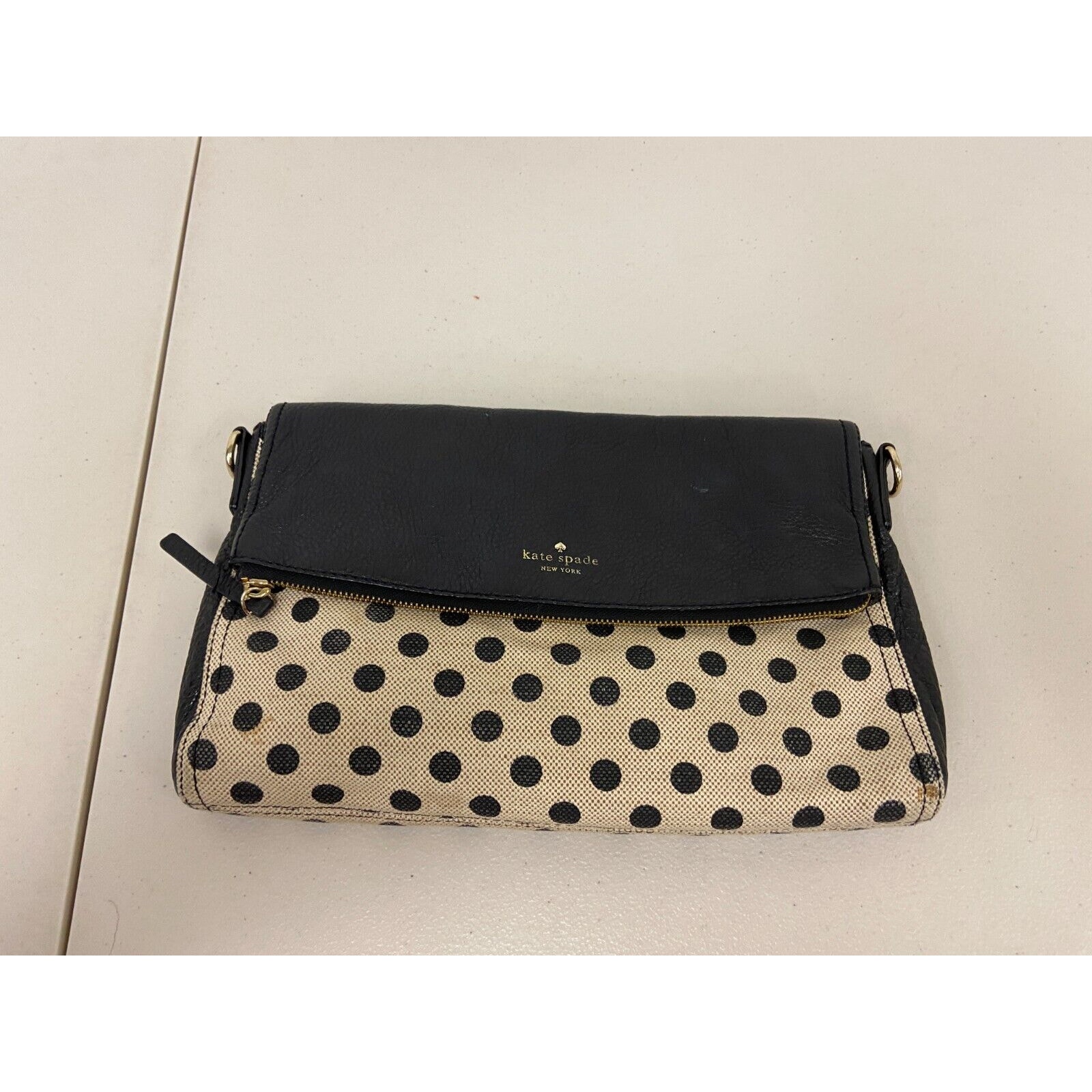 Kate Spade Women's Cobble Hill Black leather Polka Dot Canvas Crossbody Bag