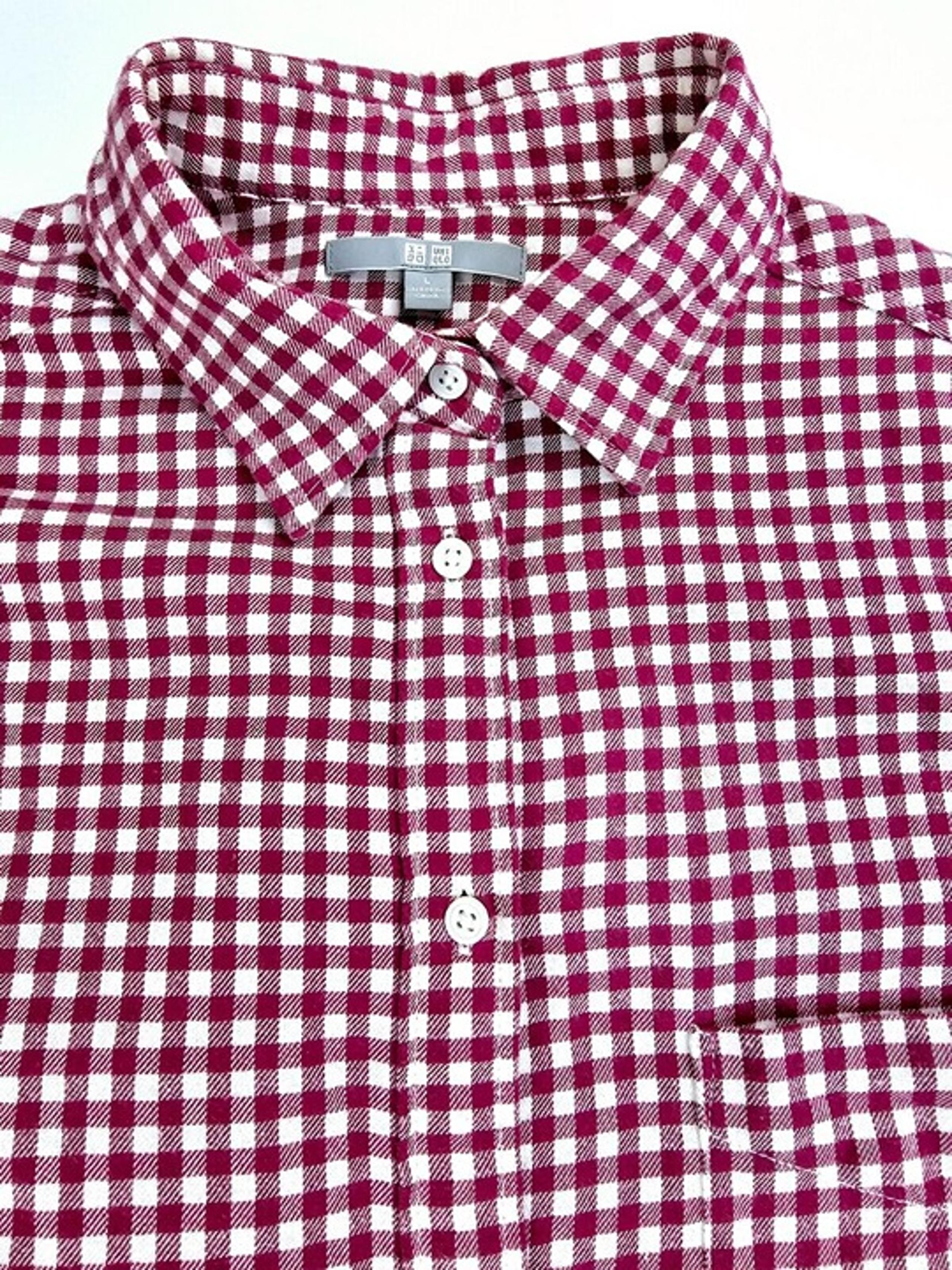 Uniqlo Size Large Womens Red White Check Flannel Long Sleeve Cotton Pocket Shirt