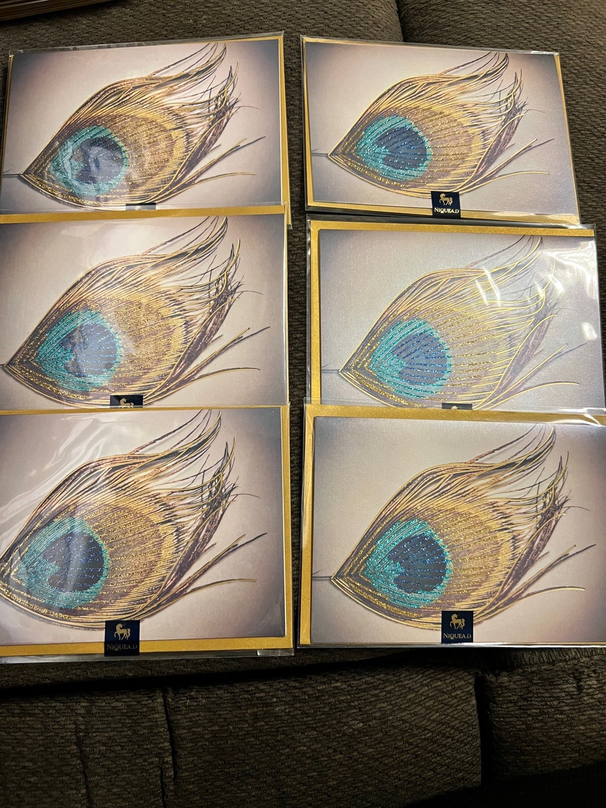 Niquea. D Peacock Feather Greeting Card Lot of 6