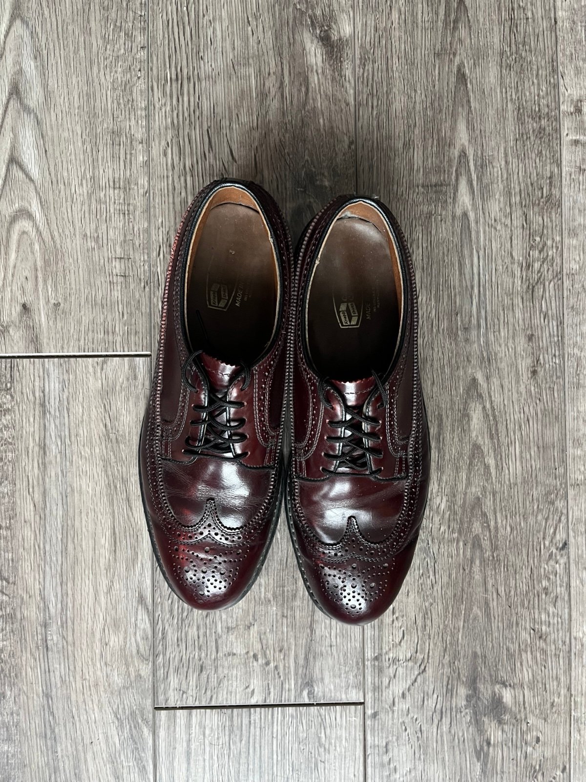 Vintage Knapp Wingtip Red Burgundy Longwing Wing Tip Dress Shoes 7.5 EE Wood Toe