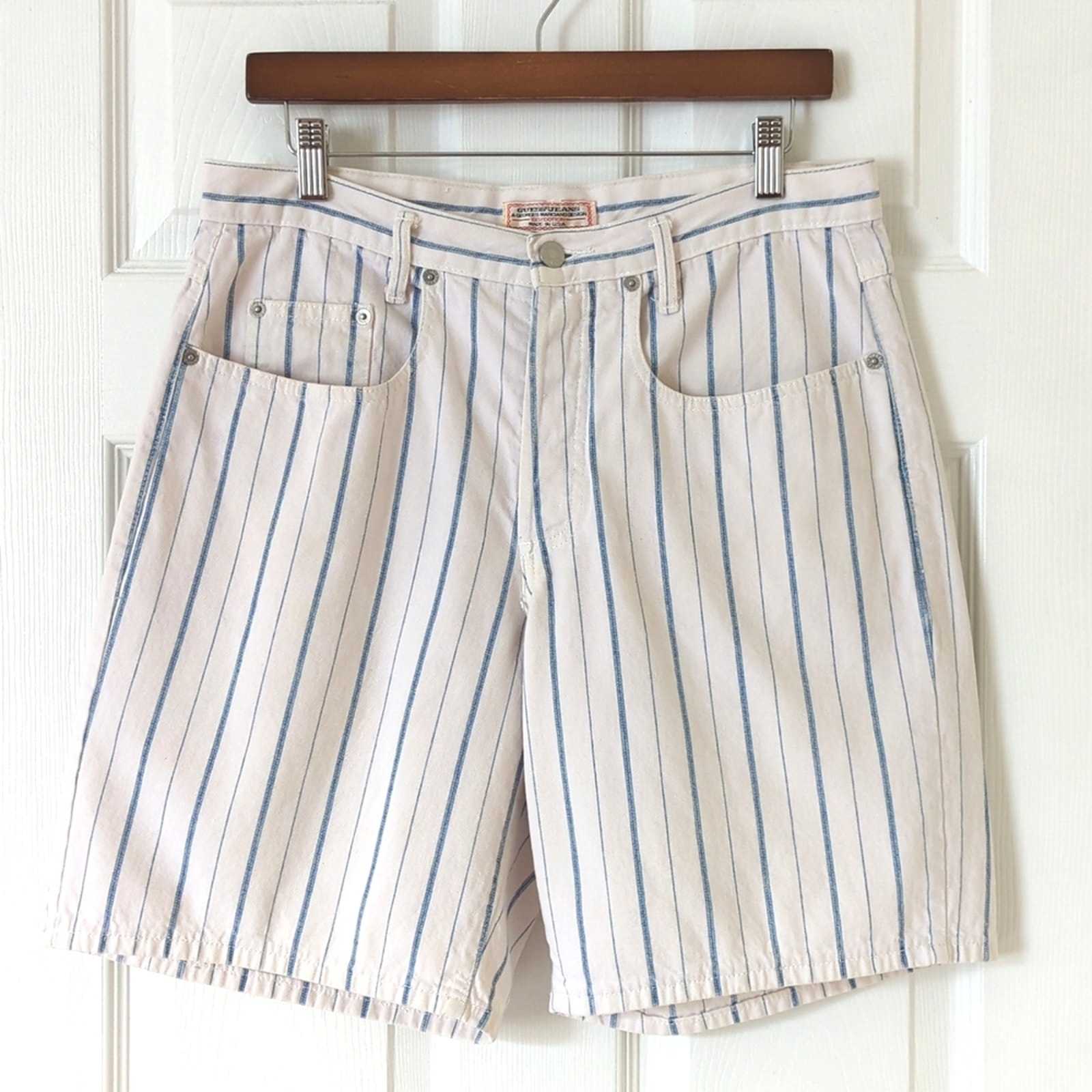 Guess by Georges Marciano 80's Vintage Relaxed High Rise Striped Jean Shorts 2