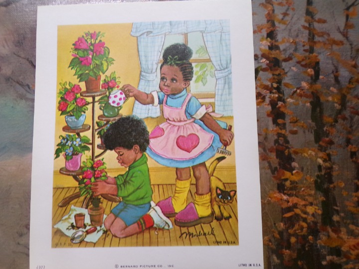 Vintage Black Americana Art Print Brother Sister Artist Sign Michael Lot of 180