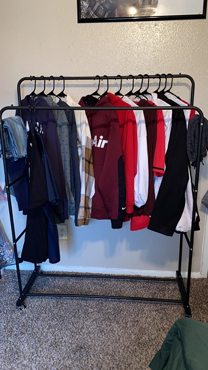 Double Rods Clothing Rack with Wheels, Garment Rack for Hanging Clothes
