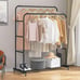 Double Rods Clothing Rack with Wheels, Garment Rack for Hanging Clothes