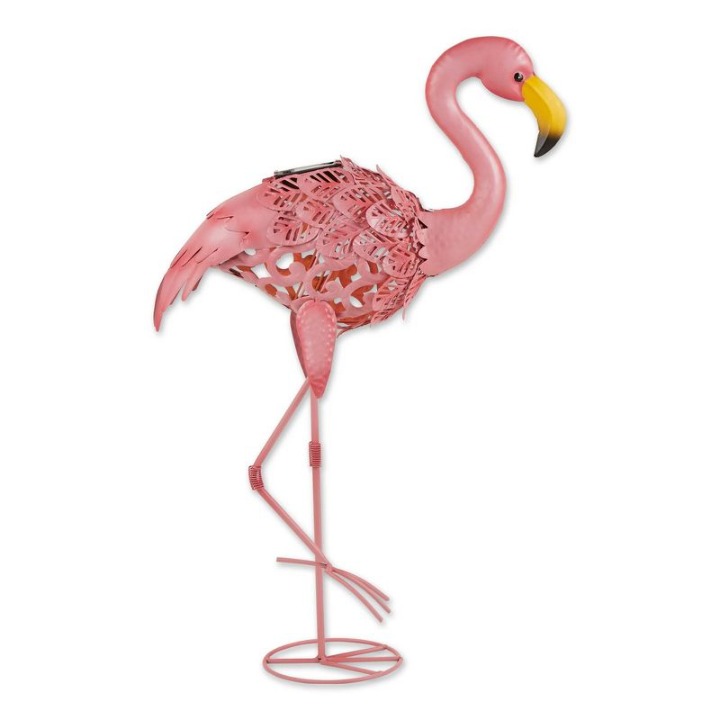 27 Iron Leaning Solar Flamingo Statue Pink