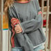 NATURAL LIFE PATCHWORK PULLOVER TOP BOHEMIAN RELAXED HIPPIE RAW EDGE SWEATSHIRT