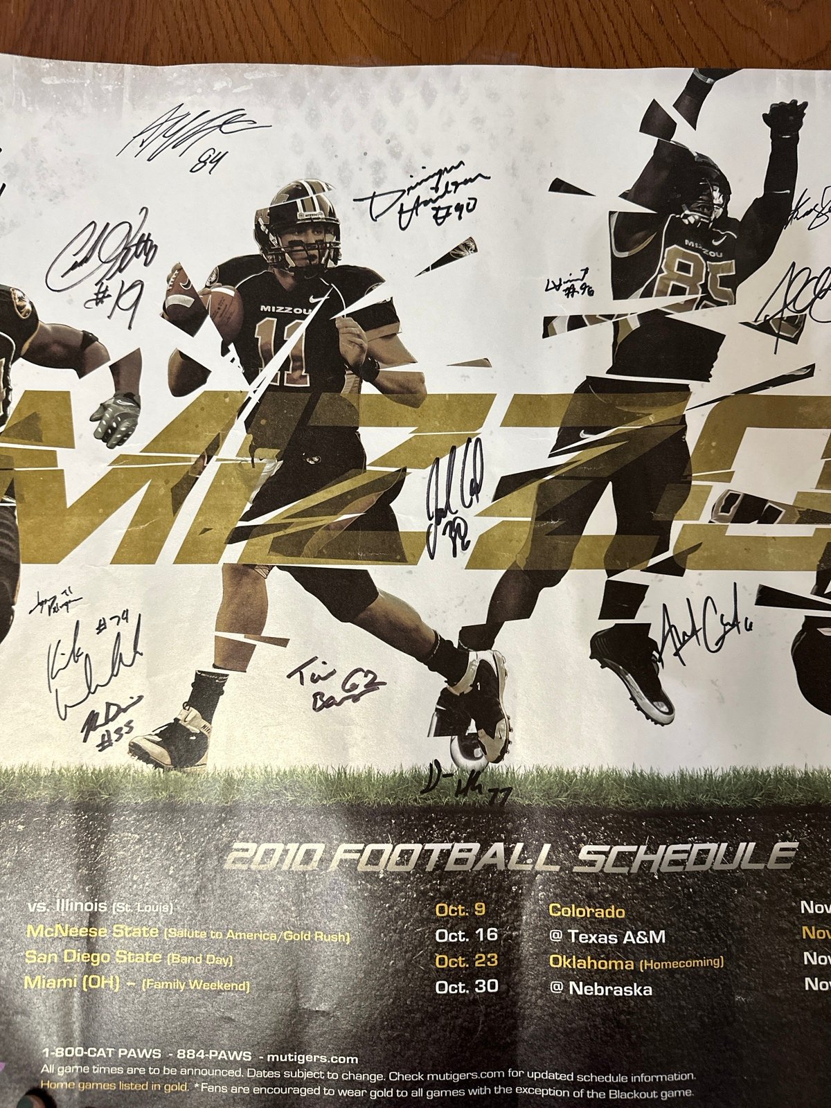 2010 Mizzou Football poster with Autographs