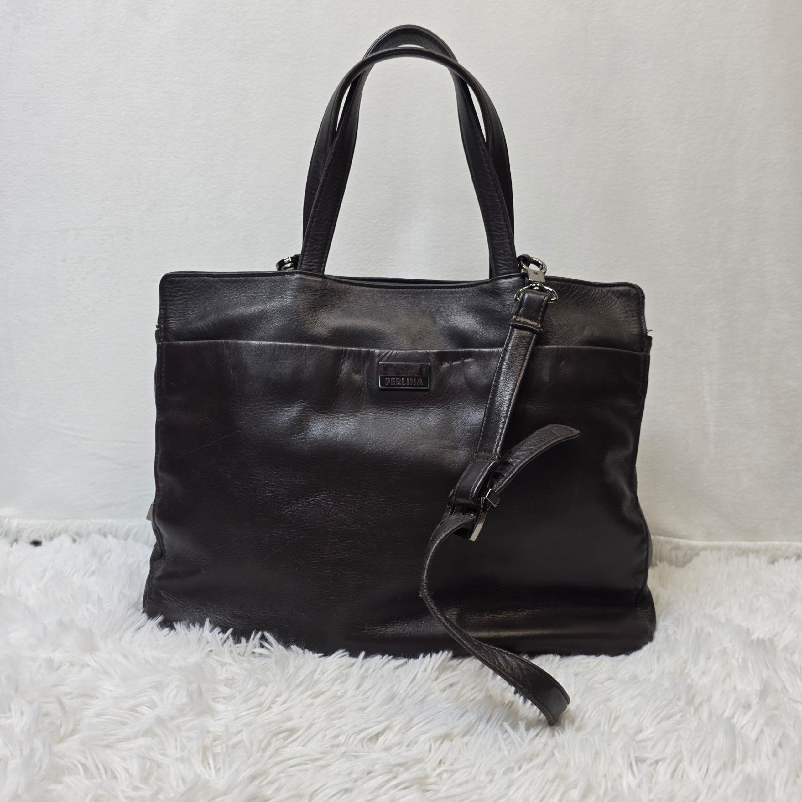 Perlina y2k 90s brown leather shoulder crossbody bag.