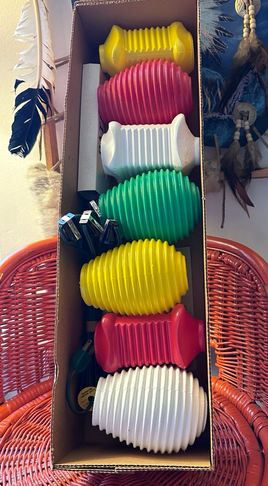 Vintage Patio Lantern String Blow Mold Lights Party Camper Red Green Yellow