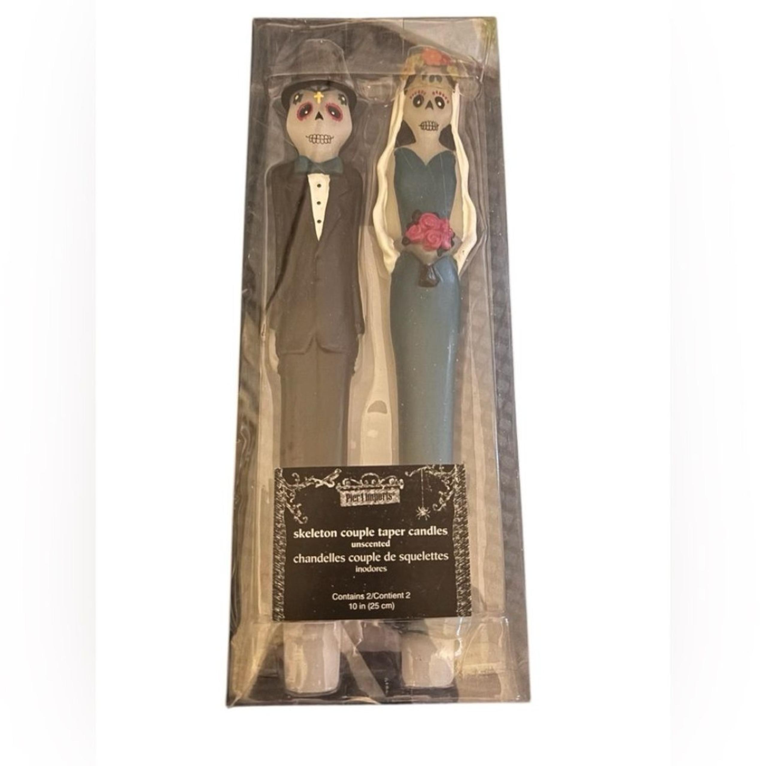 Pier 1 Skeleton Couple Taper Candles 10” Unscented Wedding Spooky Wax Gruesome