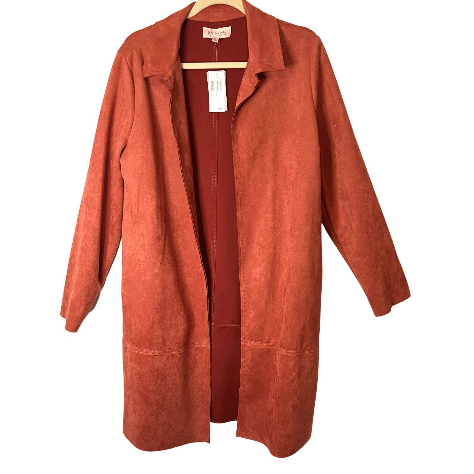 Philosophy Coatigan Womens Large Long Sleeve Pockets Collar Microfiber NWT