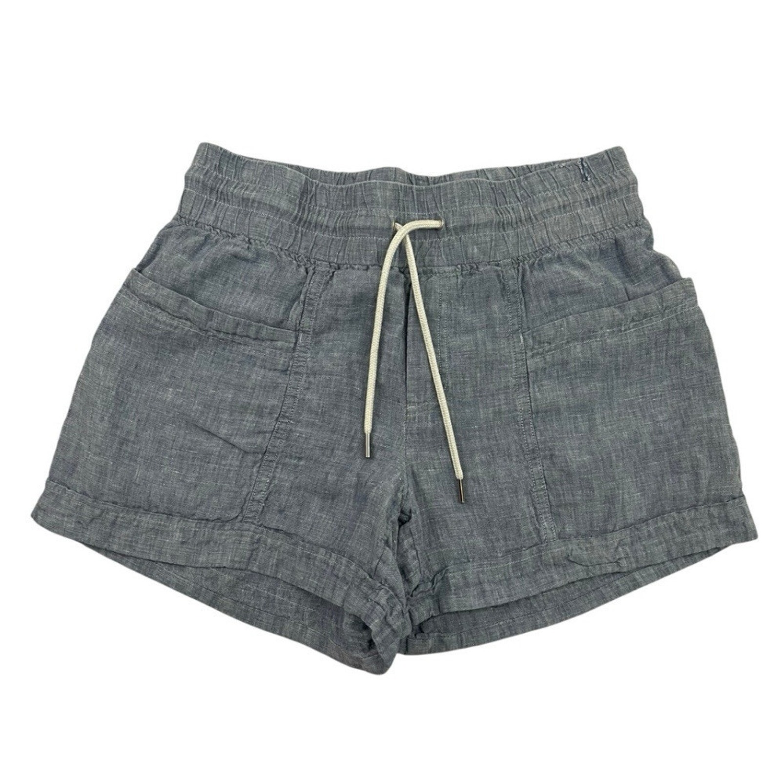 Athleta Cabo Linen Shorts Womens Size 6 Blue Elastic Waist Drawstring 4 Inseam
