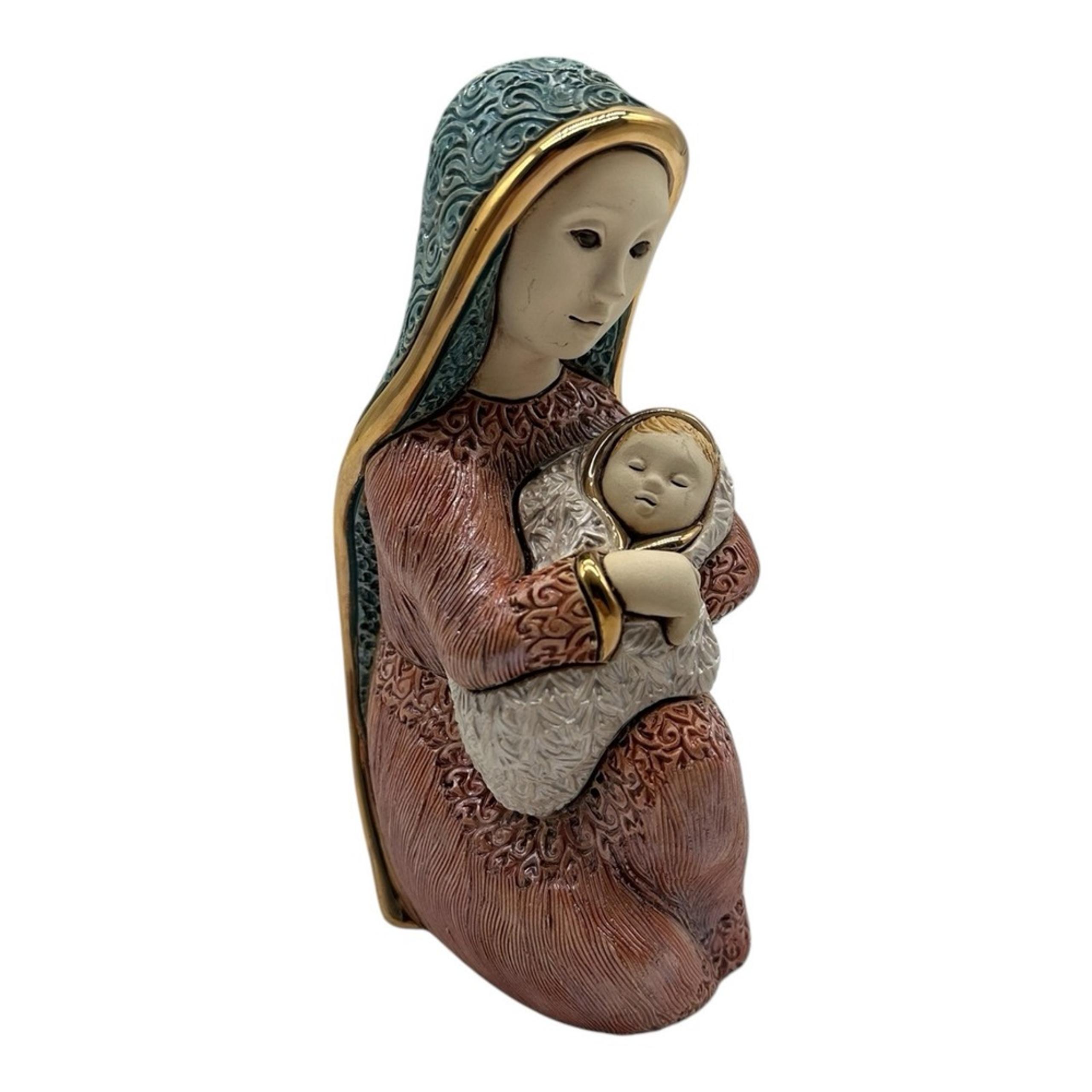 DeRosa Mary & Baby Jesus Hand glazed Ceramic Figurine Nativity Uruguay 7" Tall