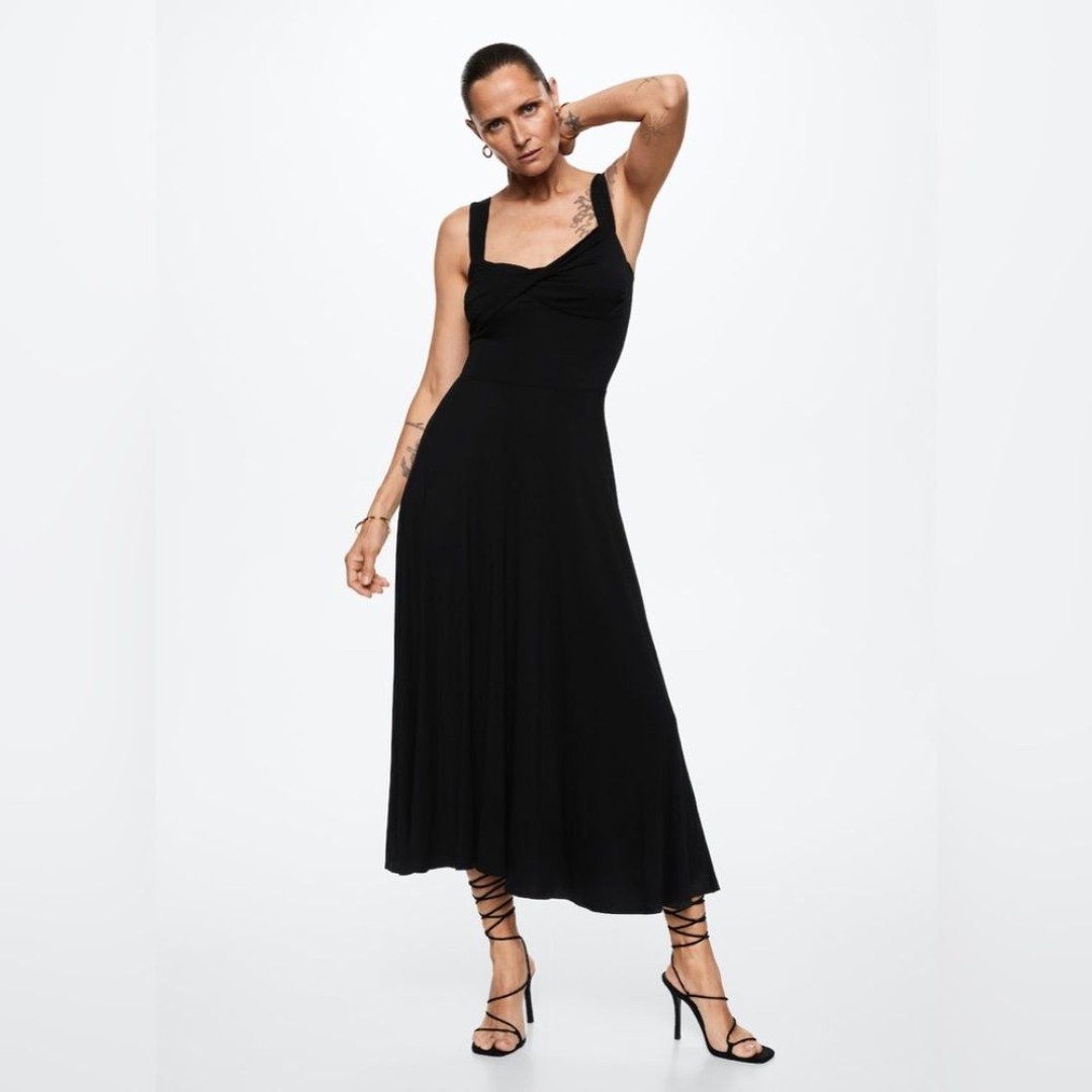 Mango Draped neckline Midi dress Size Medium New