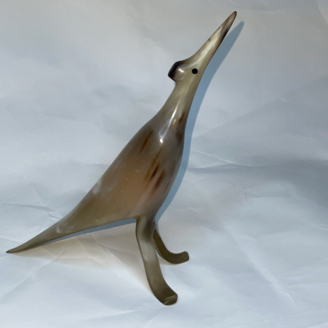 Hand Carved Hollow Horn Bird Standing Statue Figurine Sculpture Art Roadrunner