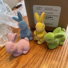 4 Pastel Flocked Bunny Easter Spring Decor Rabbit Figurines