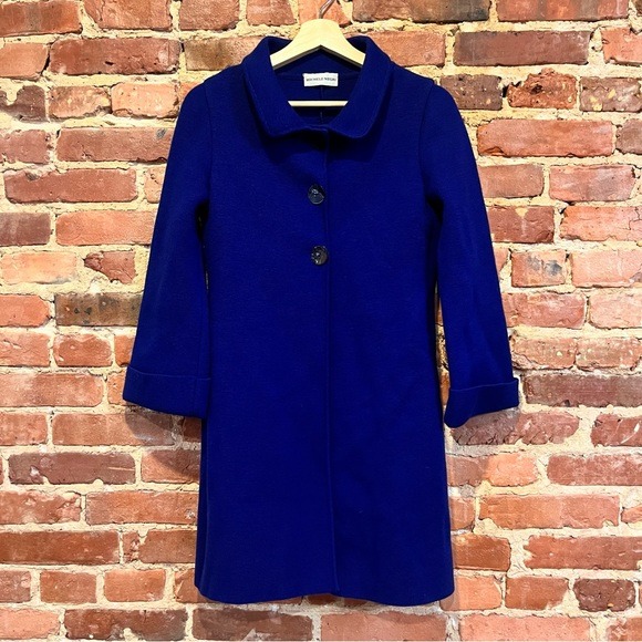 Michele Negri 100% Wool Snap Button Coat Size Medium Royal Blue Collared