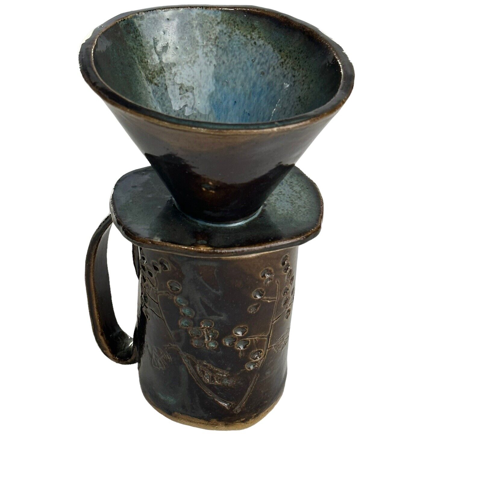 pottery coffee pour over set Artist Signed Handmade Studio Art